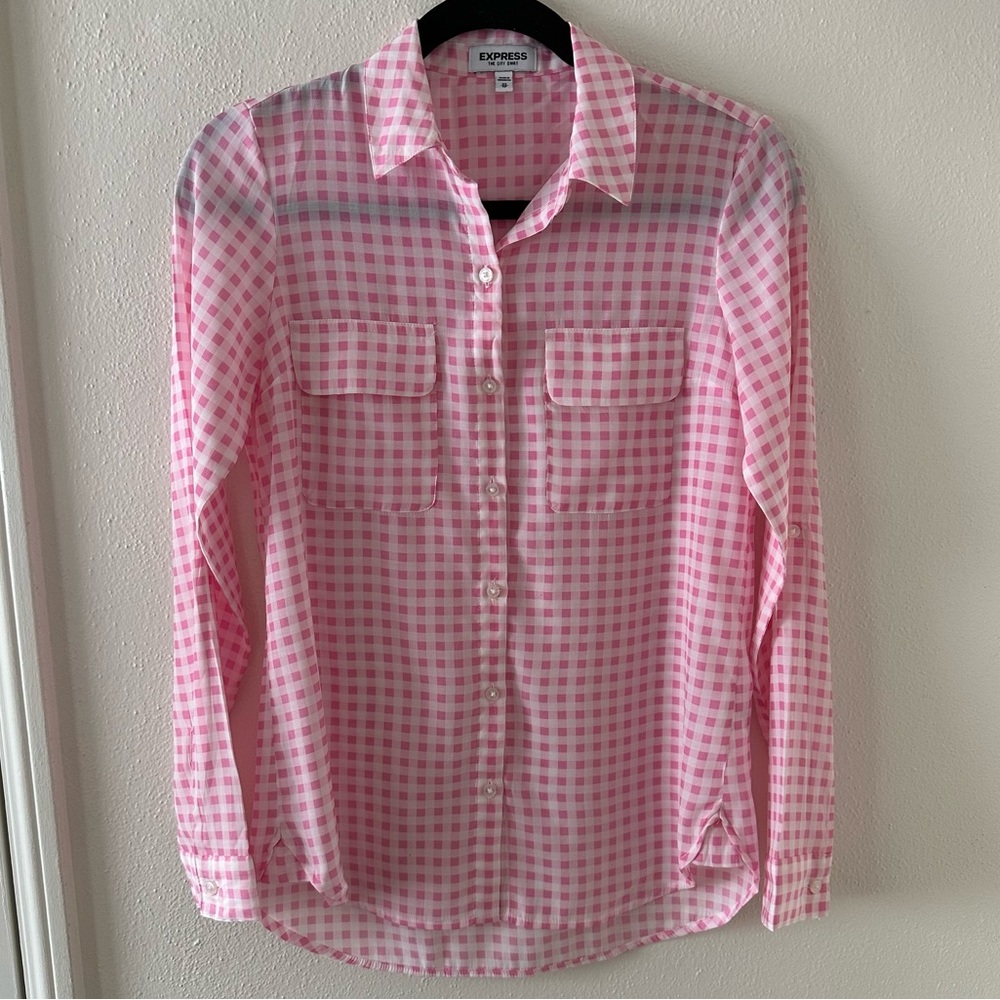 Express - The City Shirt - Pink Gingham - Size XS